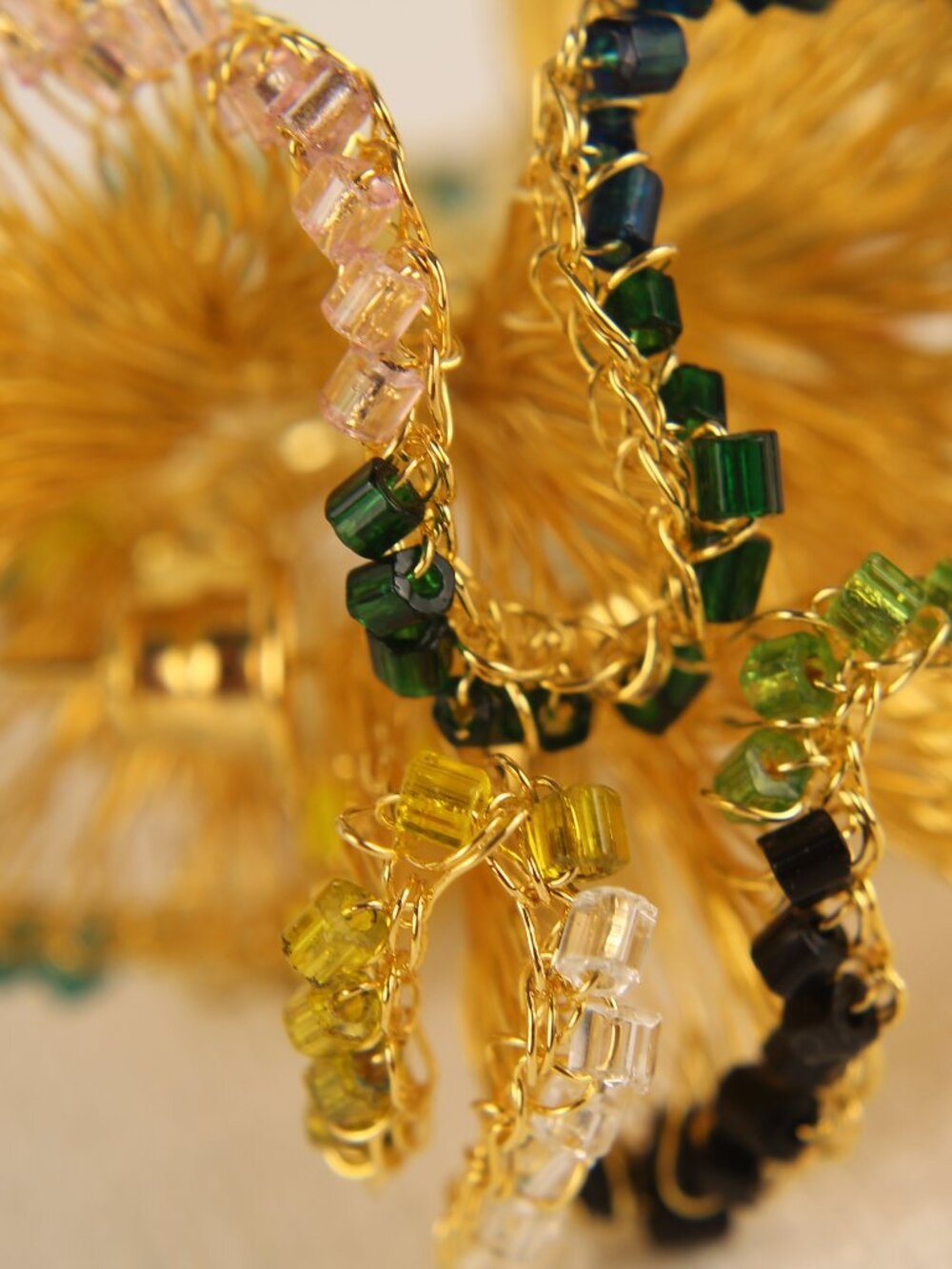 Artisan Wire Wrapped Rainbow Crystal Ruffle Hoop Earrings 2"